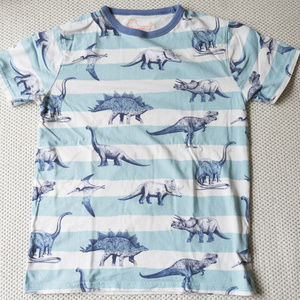 Mini Boden Pool Dino Blue Stripe T-Shirt -11-12yrs